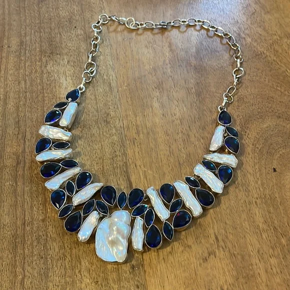 Blue Sapphire & Biwa Pearls Necklace